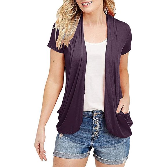 Womens Cardigans Short Sleeve Lightweight Sheer Open Front Drape Tops