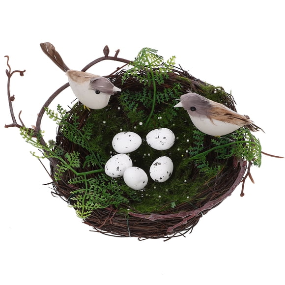 Miangastore 1 Set Vine Bird Nest Creative Bird Rattan Nest Ornament Bird Nest Decoration with 5PCS Simulation Eggs for Garden Patio Balcony