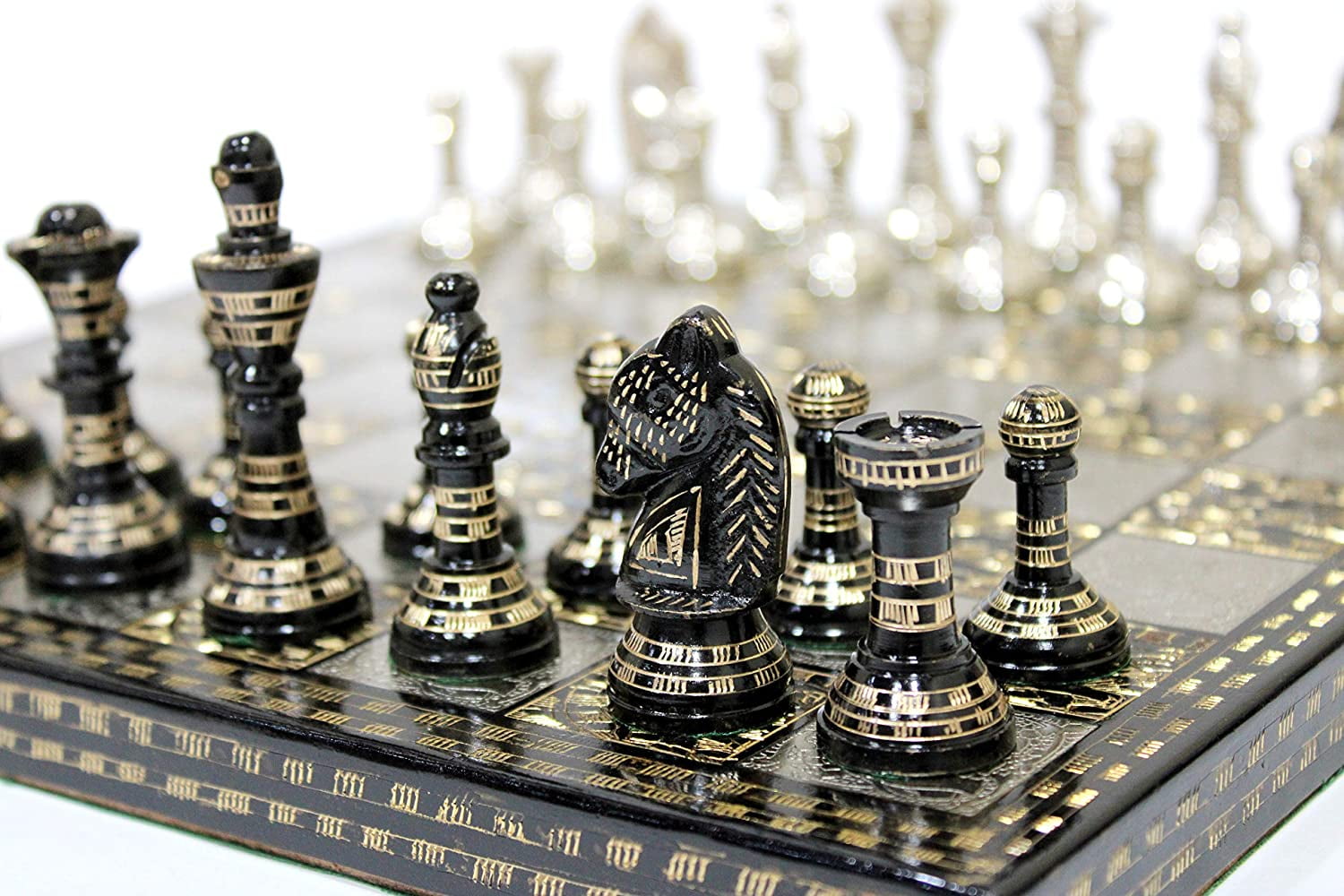 StonKraft Collectible Complete Brass Chess Game Board Set With 100% Brass Chess Pieces Chessman Coins Pawns