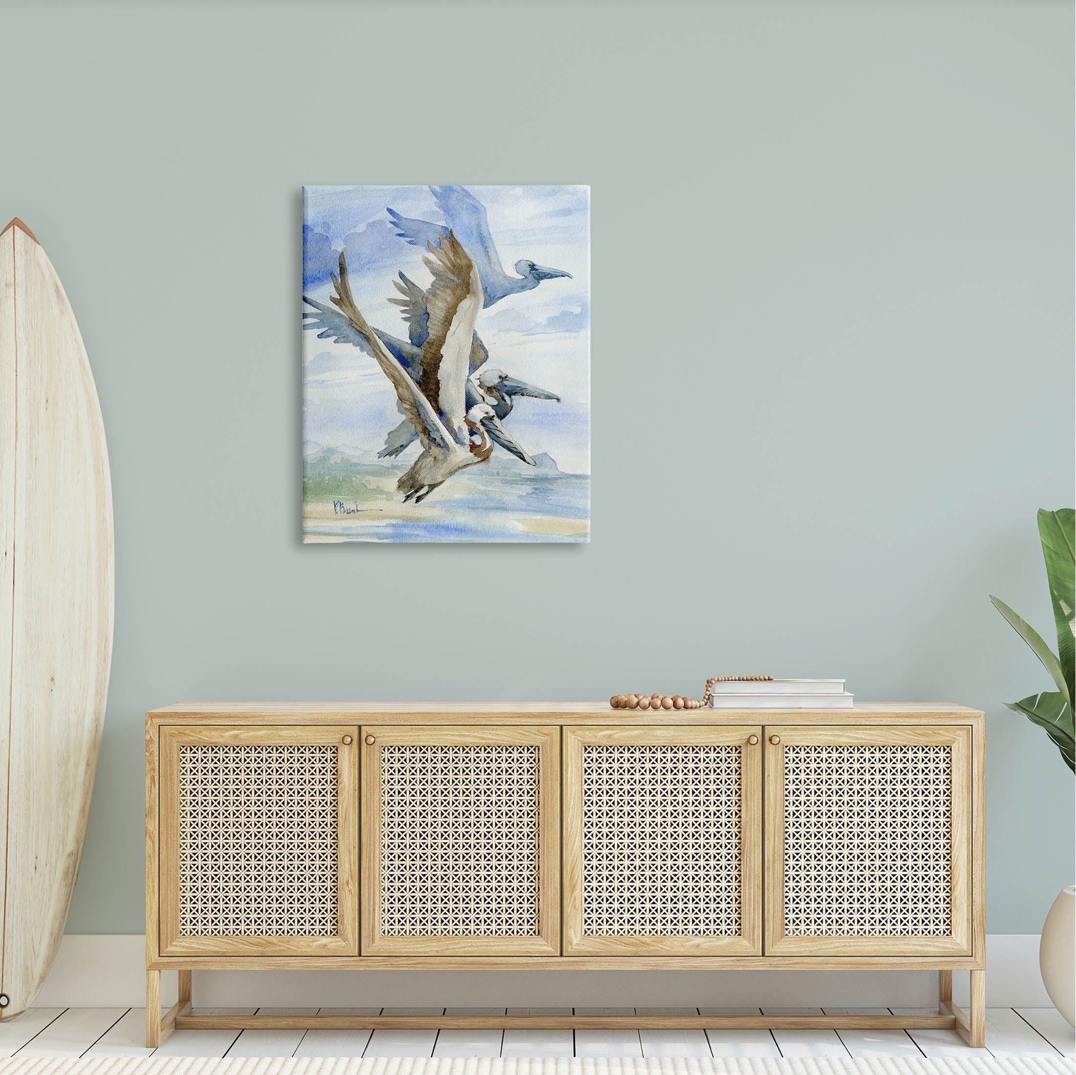 Stupell Industries Pelicans Aloft Bird Flight Trio Painting Gallery Wrapped Canvas Print Wall Art, Design by Paul Brent