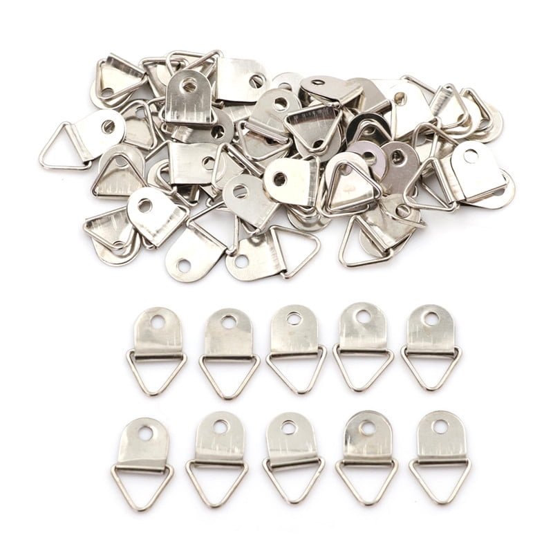 50Pcs Silver Triangle Mirror Hangers Strap D-Ring Hanging Picture Frame HoF2