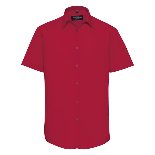 Russel Collection - Camisa de manga corta de popelina d poli-algodón Cuidado facil Modelo Tailored Poplin hombre caballero - Trabajo/Boda/Fiesta (Rojo Clásico)