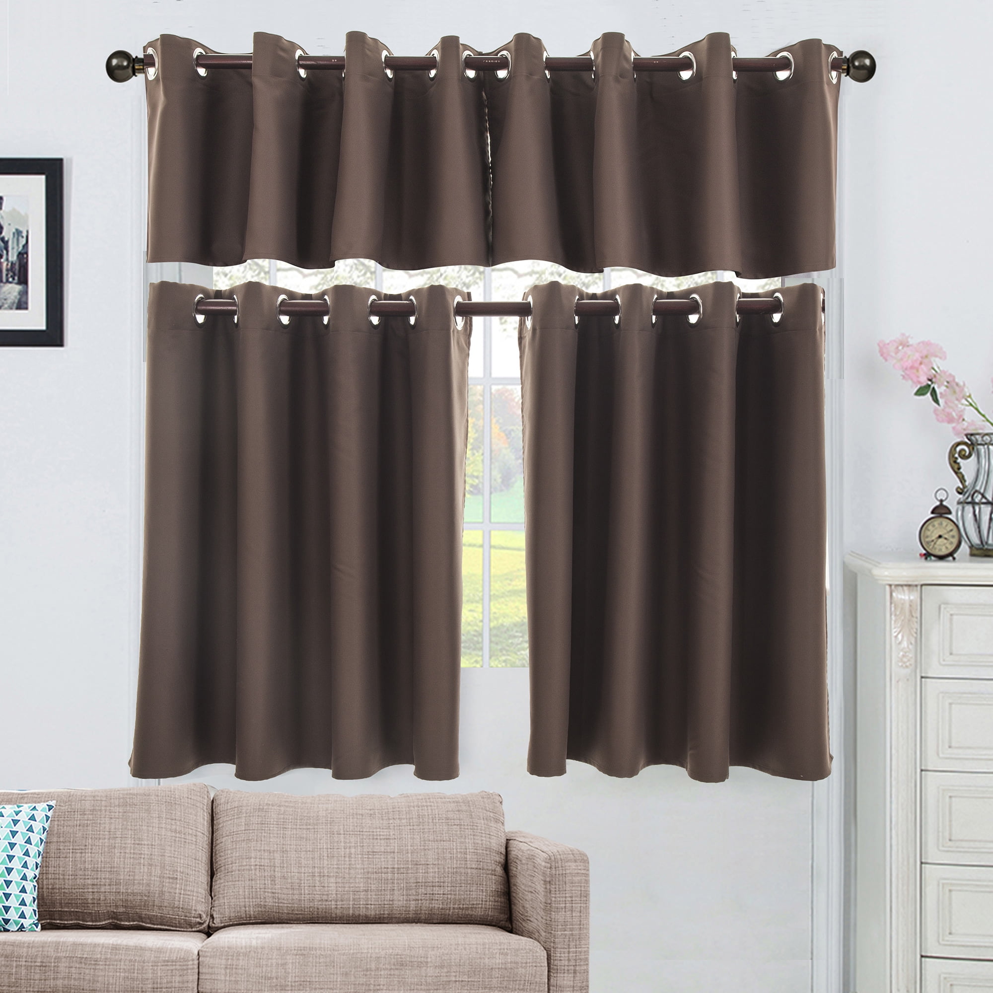 Solid Blackout Short Curtains Panel, Energy Saving Room ...