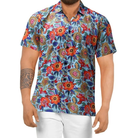 

JDEFEG Fashion Men Men Spring Summer Casual Shirt Floral Beach Hawaiian Tropical Top Casual Button Short Sleeve Shirt Scrub Top Polyester Spandex Four-Way Stretch Fabric Blue Xl
