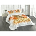 thumbnail image 3 of Ambesonne Tiki Bar Quilted Bedspread Set 3 Pcs, Hibiscus Flora, King Size, Orange Brown Pale Yellow, 3 of 5