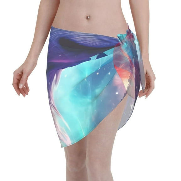 Disketp Starry Multicolored Wolf Women Swimsuit Cover Up Short Chiffon Summer Beach Sarong Bikini Wrap Skirt Bathing Suit