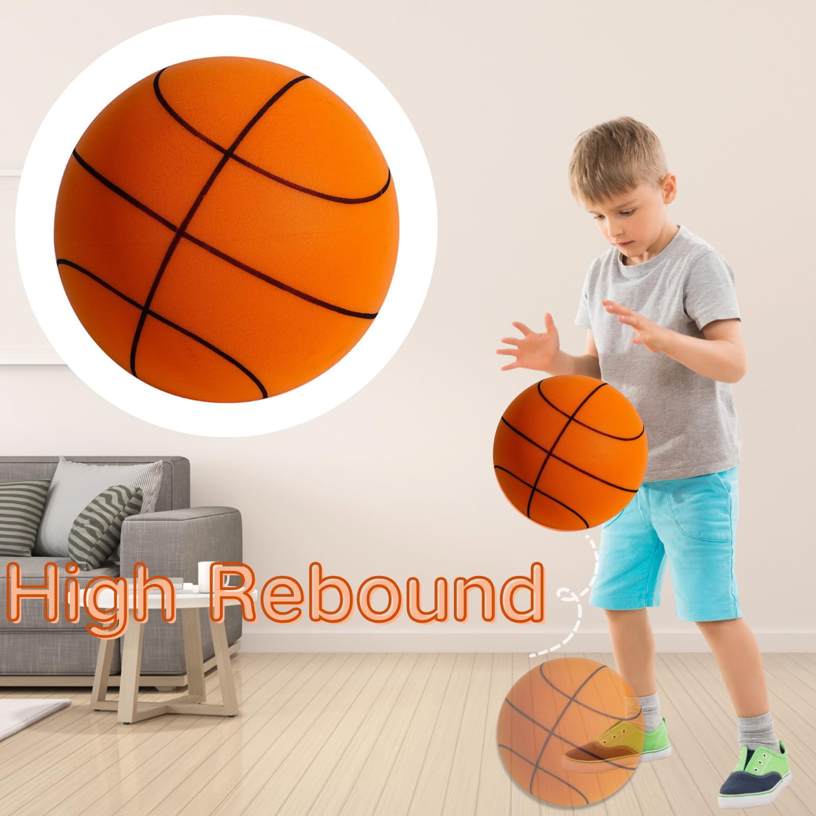 MODANU 9.4 inch Silent Basketball, 2025 Upgrade Quiet Basketball Indoor, Foam Indoor Dribbling Training Ball, Uncoated High-Density, Mute High-Resilience Safe Soft Lightweight
