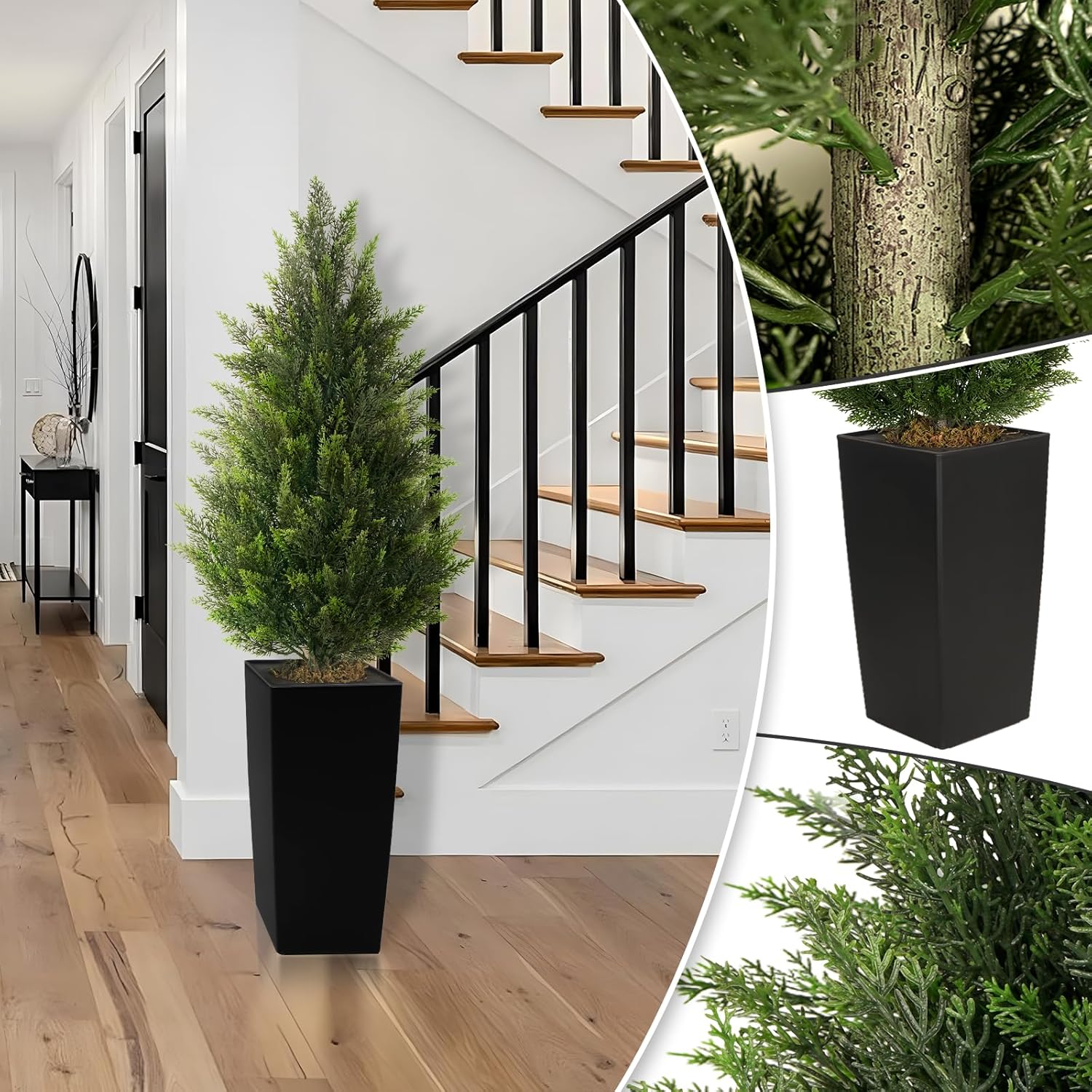 4FT Tall 2 Set Artificial Topiary Cedar Tree, Indoor Realistic Faux Cypress Plants with Square Flowerpot, Outdoor Evergreen Fake Shrubs for Home Living Room Front Porch Decor