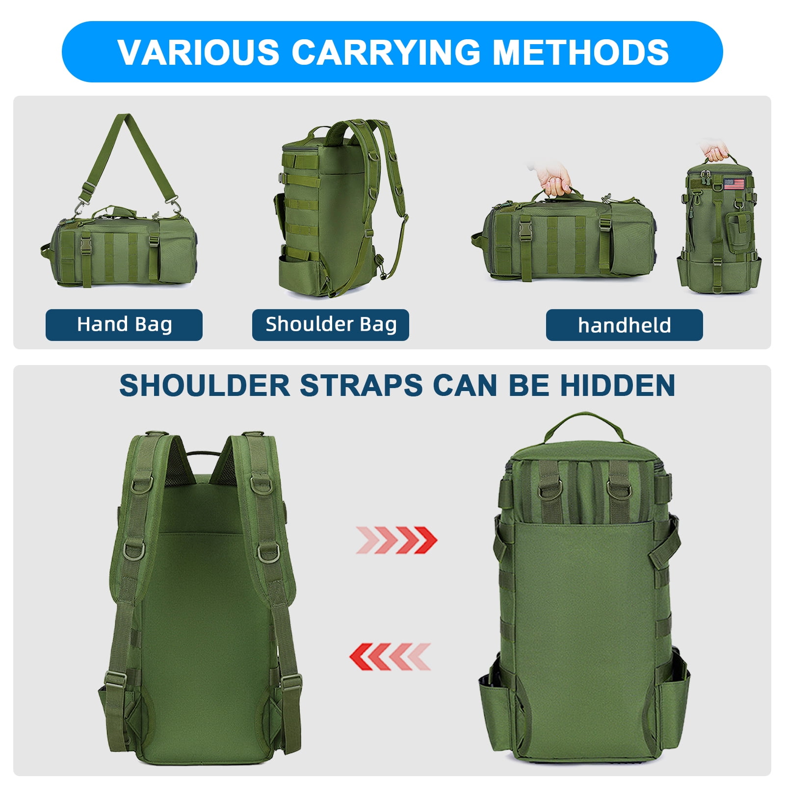 FANOTEK Fishing Backpack with Rod Holder, Waterproof Outdoor Tackle Box Bag, Fishing Gear and Equipment Storage Bag Green