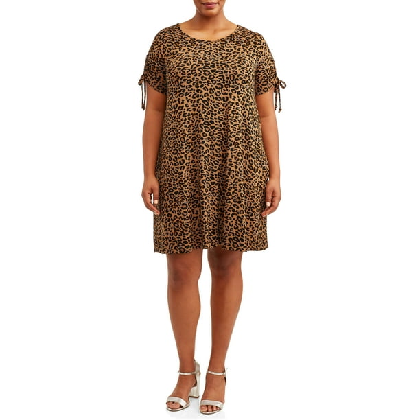 Terra & Sky - Terra & Sky Women's Plus Size Leopard Print Ruched Tie ...