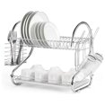 thumbnail image 2 of AUGIENB 2 Tier Dish Rack Drying Rack Sink Rack Dish Drainer Stainless Steel Kitchen Cutlery Holder Storage Rack with Utensil Holder Drain Board Cutting Board Bracket, Silver, 2 of 7