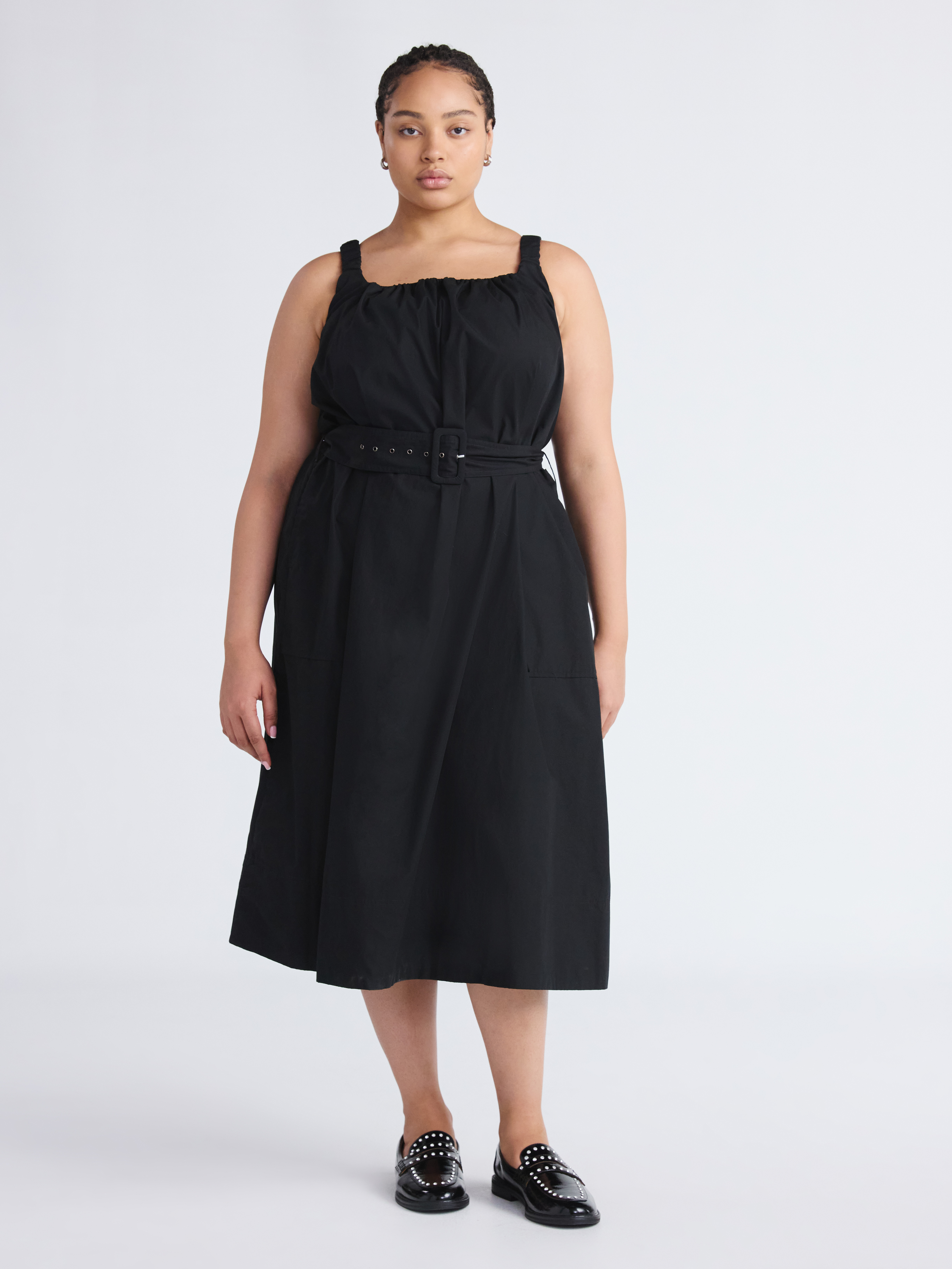 Free Assembly Women's and Women's Plus Belted Cotton Utility Midi Dress, Sizes XS-4X