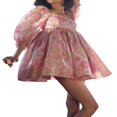 thumbnail image 2 of Robe Babydoll à Manches Bouffantes pour Femmes, Encolure Carrée, Taille Haute, Volants, Robe de Princesse, Robe Fluide pour Bal et Fête, Mini-Robe, 2 of 6