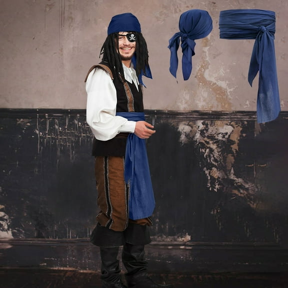 Pompotops Halloween Pirate Costume Medieval Linen Pirate Bandana And Belt Costume Halloween Bandana And Belt Costume Fashion Trends