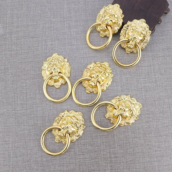 WHAMVOX  6 Pcs Lion Head Handle Cupboard Handles Drawer Pulls Golden