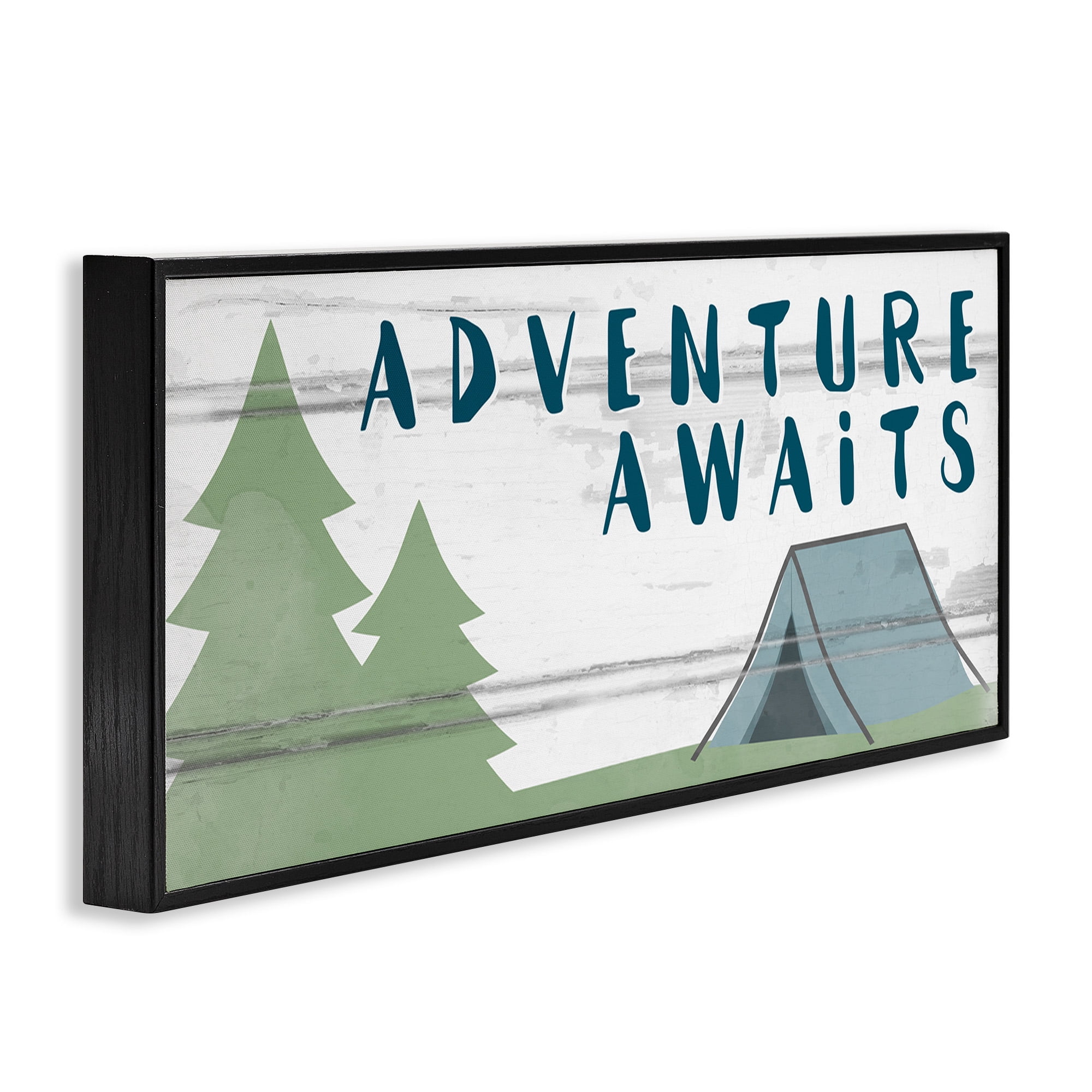 Stupell Industries Adventure Awaits Camping Scene Art for Kids Painting Black Framed Art Print Wall Art, 24 x 10