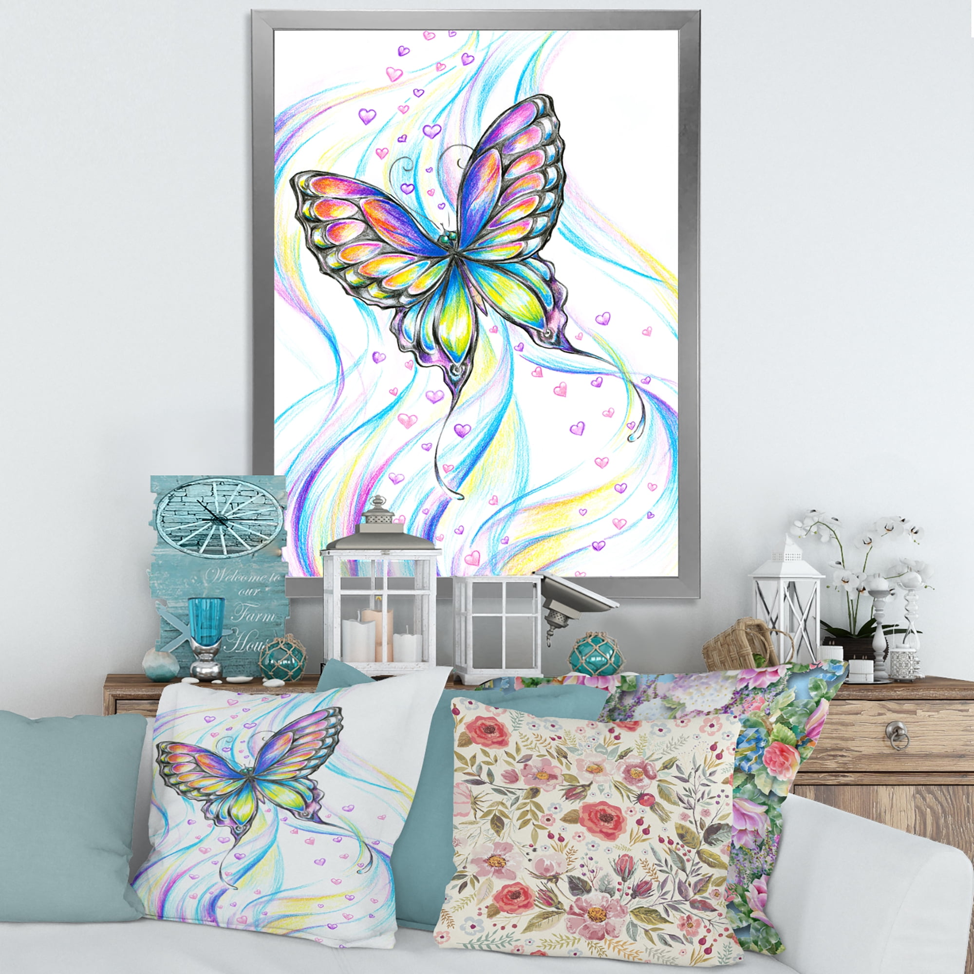 Designart 'Iridiscent Colorful Butterfly' Traditional Framed Art Print
