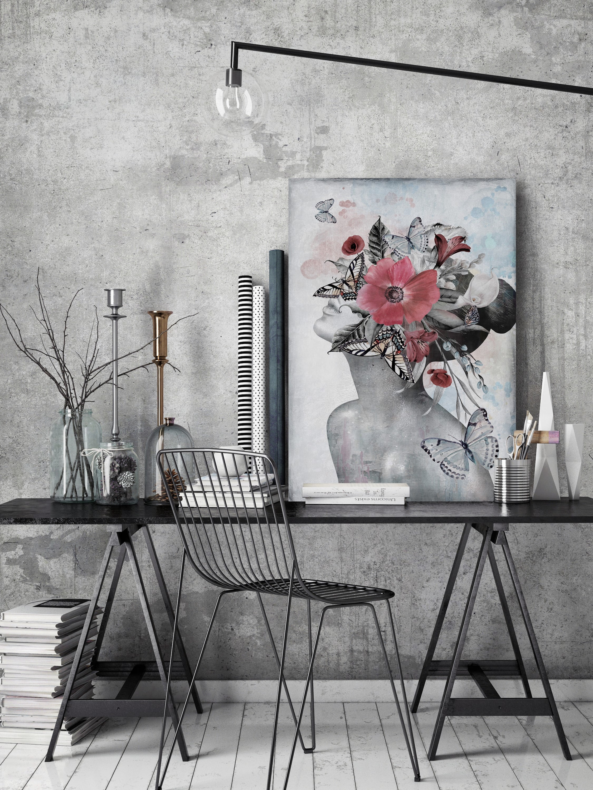 Marmont Hill Poppies and Butterflies Canvas Wall Art