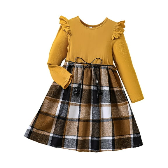 GZEFJRQM Orange Dress Casual Dresses Pink Dresses Girls Size 7 Christmas Dress Little Girl Thanksgiving Outfit Fairy Dresses for Girls Fall Gifts, Yellow 11-12 Years