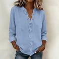 thumbnail image 2 of Turilly Women's Ruffle V-Neck Shirts Fashion Ladies Long Sleeve Solid Blouse Casual Loose Fit Pullover Top, 2 of 6