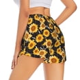 thumbnail image 4 of Picia Black Marble Pattern Sunflower Pattern Women's 2 in 1 Athletic Running Shorts High Waisted Workout Casual Gym Sweat Shorts with Comfy Liner Zipper Pockets-Small, 4 of 9