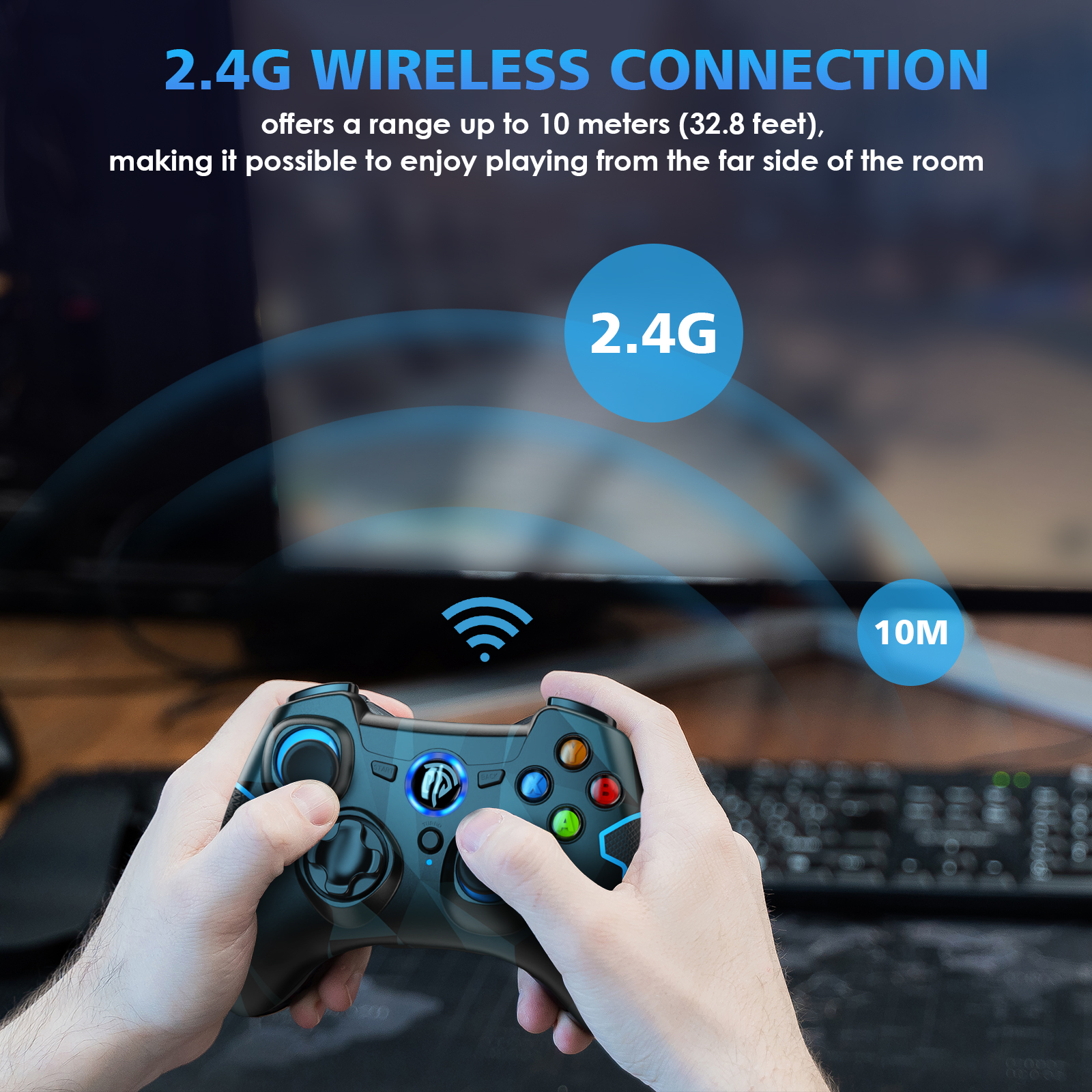 LISHIVE Wireless Gaming Controller for PC Windows XP 7 8 10/Laptop/Android/TV Box, 2.4GHz Gaming Computer Remote Controller with Dual Vibration Turbo, Green, PC Game Joysticks
