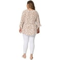 thumbnail image 3 of GRACE & GRANDEUR Women's Plus Size Polka Dots V Neck Bell 3/4 Ruffled Sleeves Peplum Hem Babydoll Blouses White Brown 1X, 3 of 6