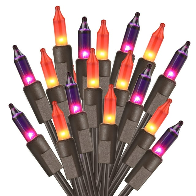 Luces de Halloween ODEETRONIC, color morado y naranja, 6,6 m, 100 bombillas