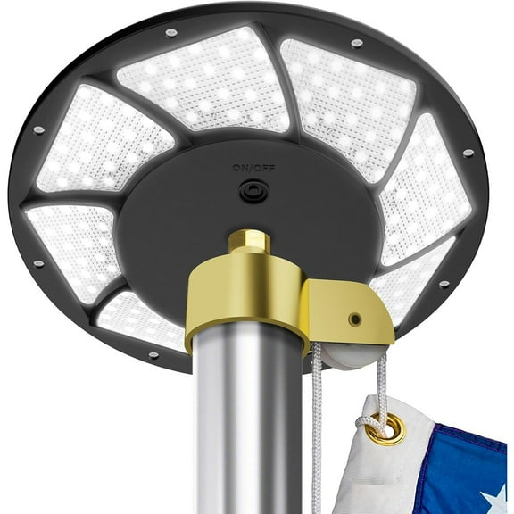 Solar Powered Flag Pole Light for 15 to 25 Ft In-Ground Poles - Super Bright 176 LED From Dusk to Dawn (Black)