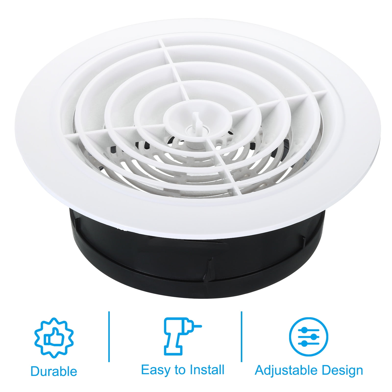 Uxcell 6 Inch Round Air Vent, Adjustable Ceiling Diffuser Grill Cover ABS Louver Soffit Vent with Screen Rotate Type