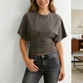 thumbnail image 6 of Cnbwig Women's Summer Tops Fashion Casual Loose Cropped Tee with Irregular Hem and Waistband Solid Color Short Sleeve Shirts Streetwear Basic Top, 6 of 6