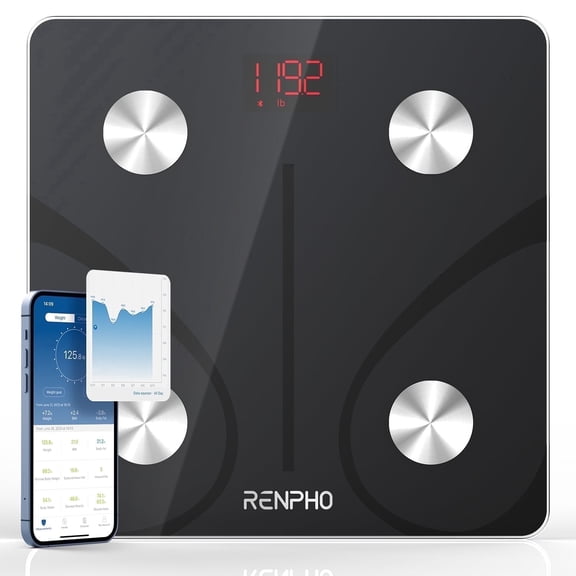 RENPHO Digital Body Weight Scale, Bluetooth Smart Scales for Weight, 380 lbs, Grey