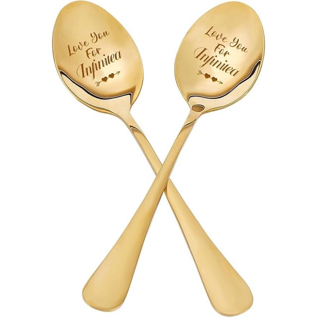 2 cucharas Love You For Infinite con caja de regalo, cucharas de mesa de acero inoxidable grabadas en dorado para festivales, cumpleaños y bodas