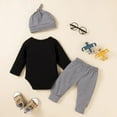 thumbnail image 3 of StylesILove Infant Baby Boys Black Romper Letter Printed Long Sleeve Bodysuit, Striped Pants & Hat 3pcs Cotton Outfit (24 Months), 3 of 8