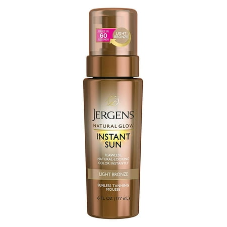 Jergens Natural Glow Instant Sun Sunless Tanning Mousse For Body, Light Bronze, 6