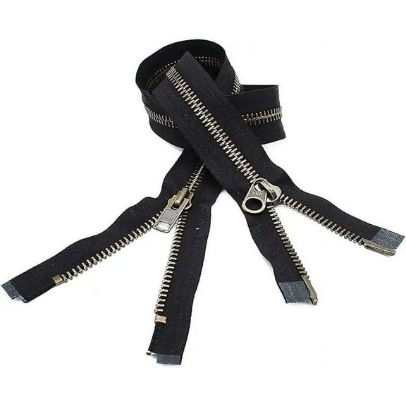 YKK #10 Extra Heavy Duty Antique Brass Black Parka"2-Way" Dual Separating Jacket Zipper - Color: Black #580 - Made in The United States (1 Zipper per Pack) (46" Inches)