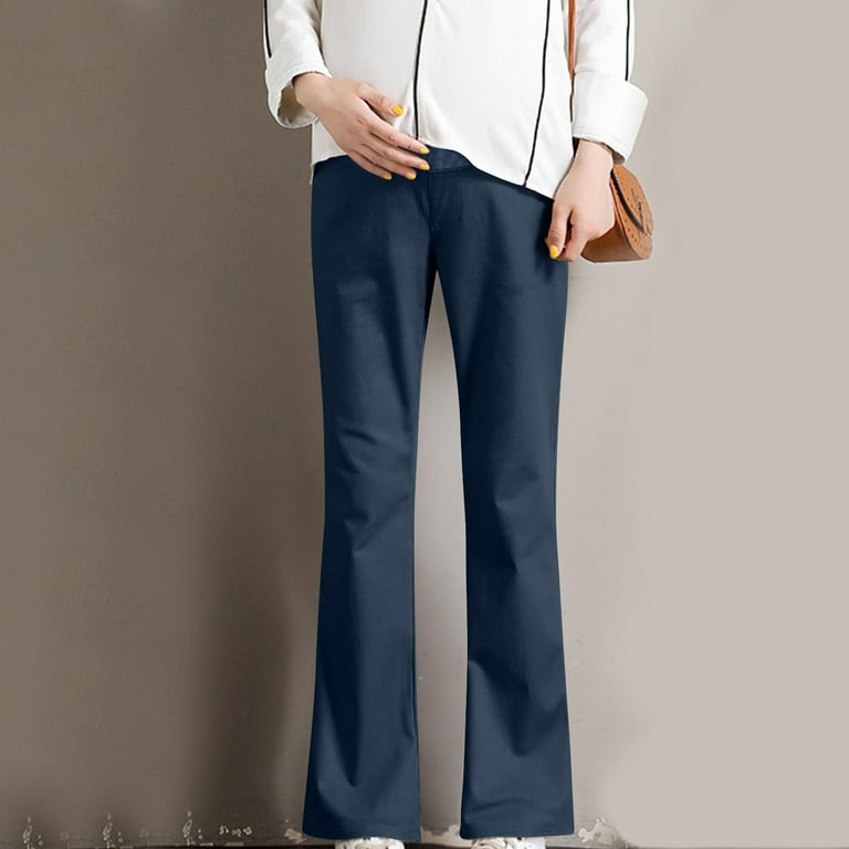 blue dress for baby girl Stretchy Straight Maternity Dress Pants- Navy Blue