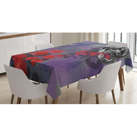 Red And Gray Kitchen Skull Decor Tablecloth, Skeleton in Love Throw Out Puke of Hearts Deadly Romantic Gesture Art, Rectangular Table Cover for Dining Room Kitchen, 60 X 84 Inches, Grey Red and Purple, by Ambesonne ()