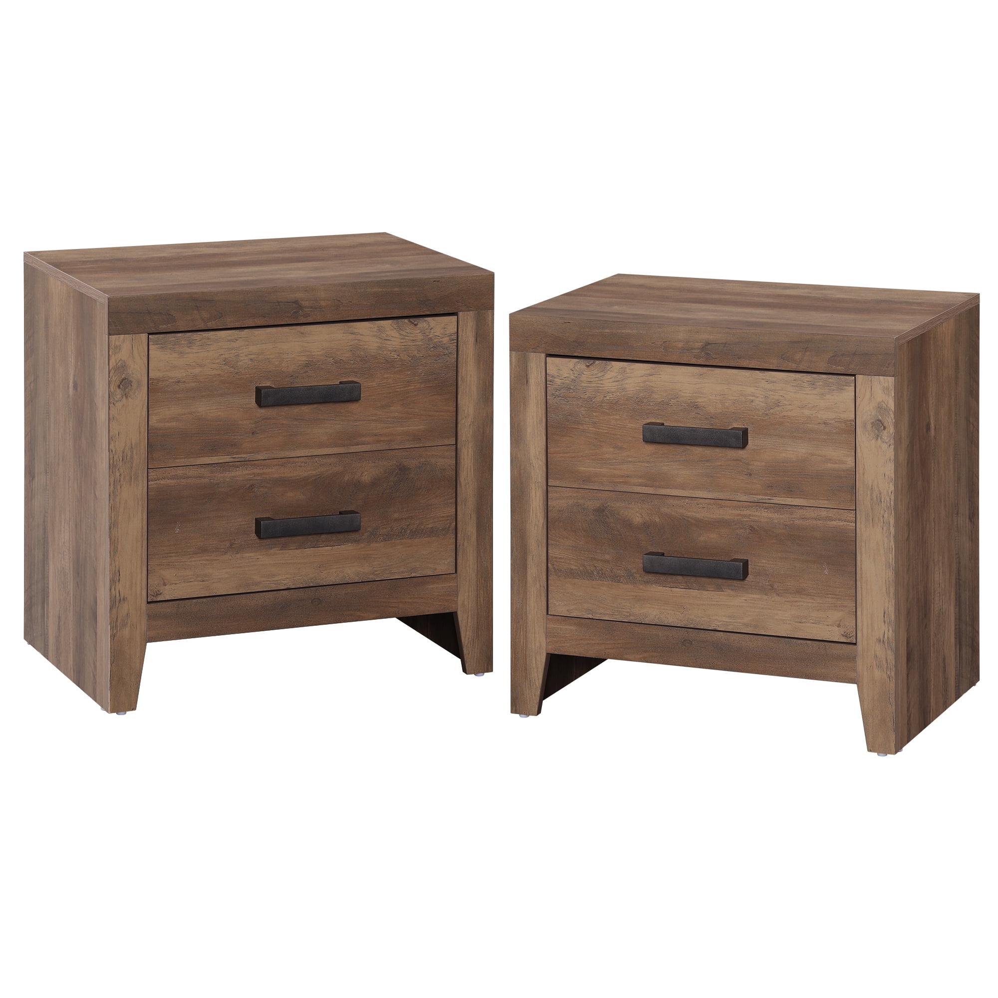 Set of 2 Farmhouse Rustic Wooden Nightstand With 2 Smooth‑Glide Storage Drawers,Solid‑Base Bedside End Table,Multi‑Purpose Accent Side Cabinet For Bedroom,Living‑Room,Brown