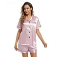 thumbnail image 4 of Trace Kasa Women Silk Satin Pajamas Set Soft Short Sleeve 2 Piece Pjs Button-down Silky Sleepwear, Size S-XL, 4 of 7