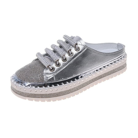 

Fanxing Womens Thick Sole Platform Shoes Summer Casual Trendy Rhinestones Mules Wide Width Flatform Walking Shoes Sandals