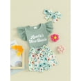 thumbnail image 3 of Newborn Baby Girl Daddy Clothes Set Daddy's Girl Ribbed Short Sleeve Romper Floral Shorts 3Pcs Summer Outfits, 3 of 7