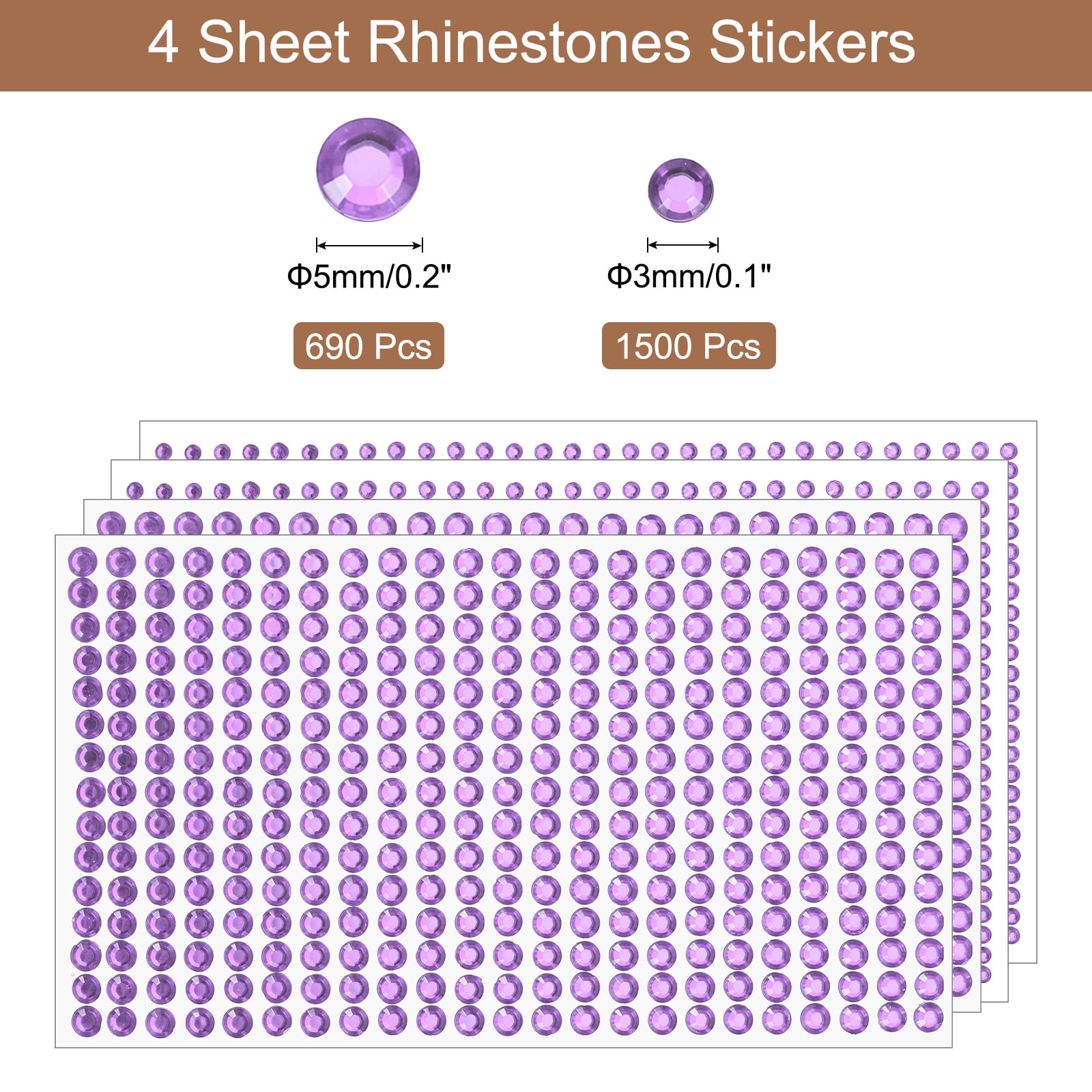 Unique Bargains 4 Sheet Self-Adhesive Rhinestone Stickers 2190Pcs 3mm/5mm Light Purple