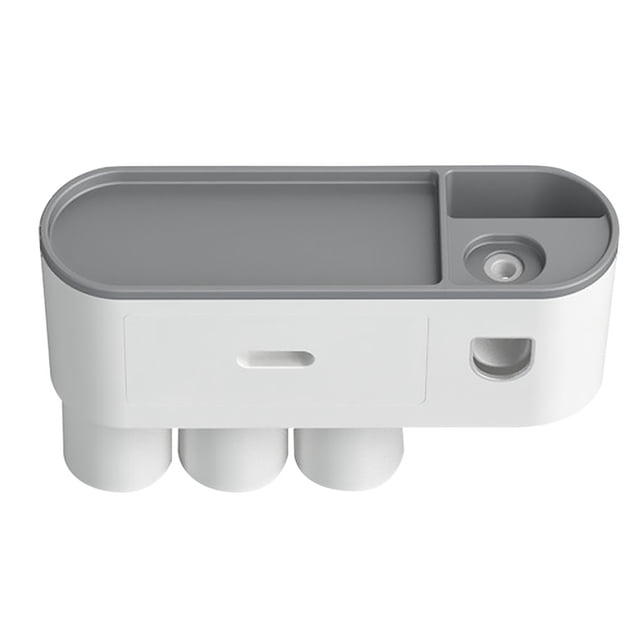 Soporte para cepillo de dientes Dispensador automático de pasta de dientes montado en la pared Juego exprimidor Tazas Organizador de cosméticos Cajón, gris kenally LF0143-01B