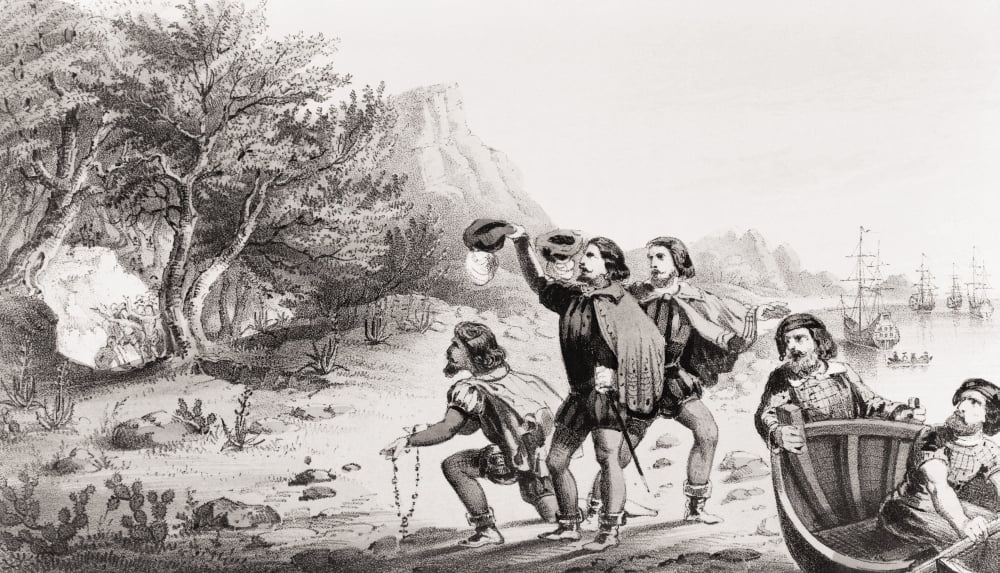 Amerigo Vespucci 1454-1512 Italian Explorer Lands In The New World From The Life And Voyages Of Americus Vespucius Published By Horace Mansfield New Haven Connecticut Usa 1853 Canvas Art - Ken Welsh
