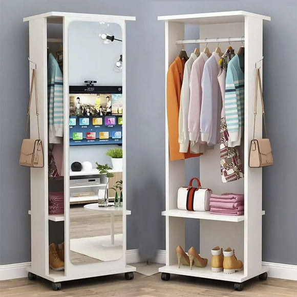 Perchero Closet Giratorio Armario con Espejo Cuerpo Completo