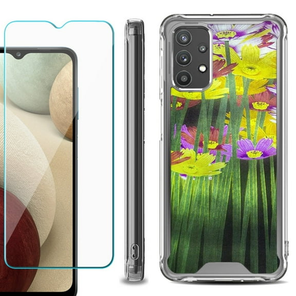 Shockproof Bumper Phone Case for Samsung Galaxy A32 5G, with Tempered Glass Screen Protector, by OneToughShield ® - Dream Flower