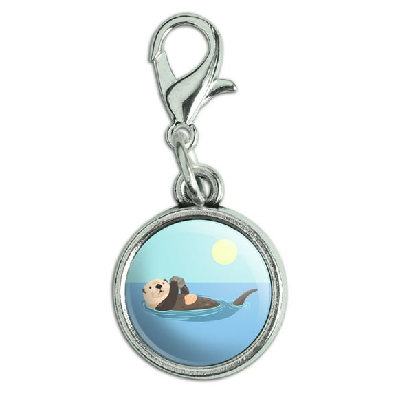 Sea Otter Eating Giant Clam Antiqued Bracelet Pendant Zipper Pull Charm with Lobster Clasp