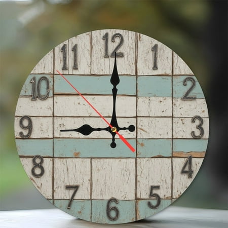 Rustic Farmhouse Style Wall Clock Shabby Chic Home Decor 10 Inch Silent Wooden Wall Clock, Battery