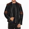 thumbnail image 3 of NomiLeather black leather jacket | mens leather jacket and genuine leather jacket men (Black With Brown Strip ) Medium, 3 of 7